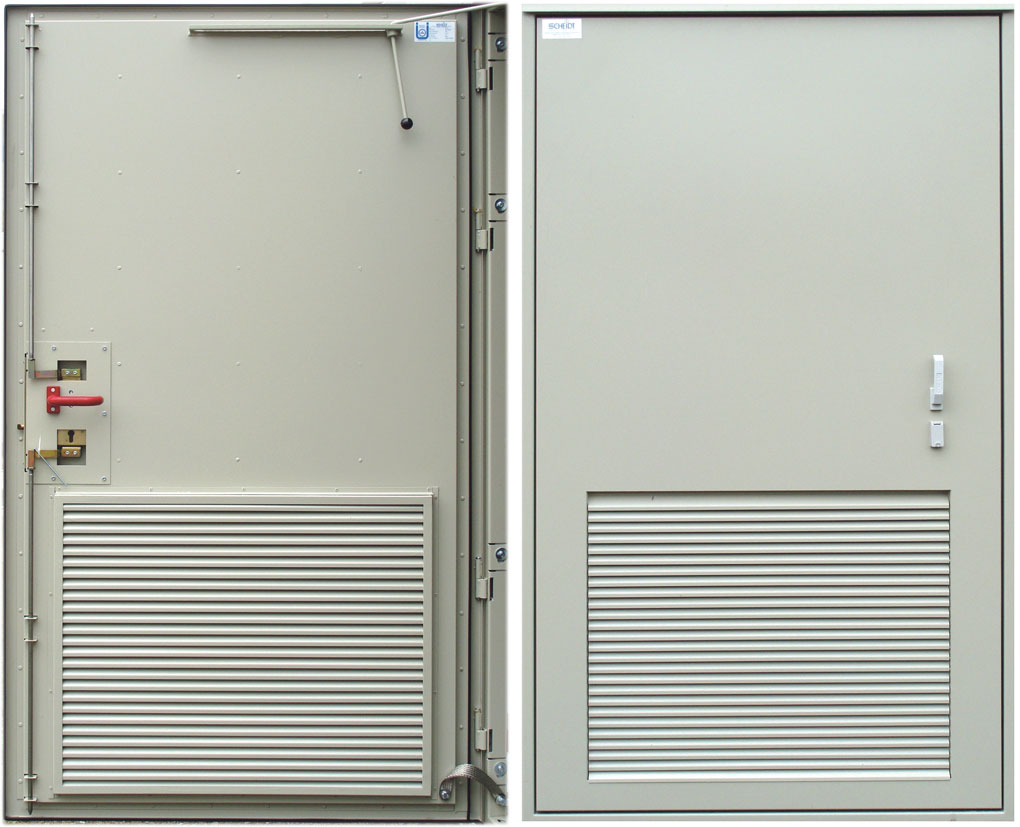 Steel door, ventilation grille below