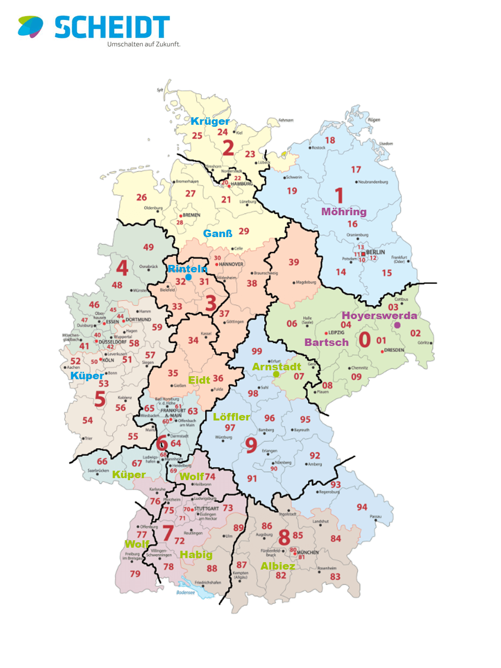 Karte der Ansprechpartner von Scheidt