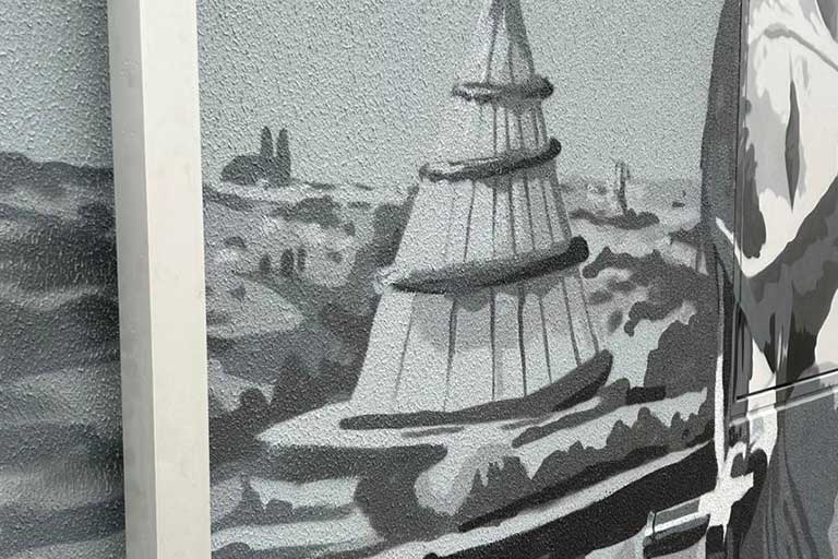 Trafostation Fassade mit Graffiti Gestaltung, Betontrafostation von Scheidt